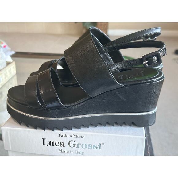 Luca Grossi - Black Wedge Women’s Shoes - Size 39 ½” Made in Italy - Picture 6 of 8